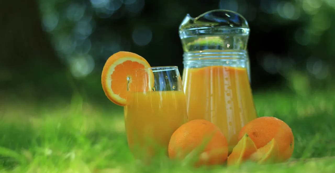 Assortiment coloré de jus de fruits et légumes frais sur une table ensoleillée